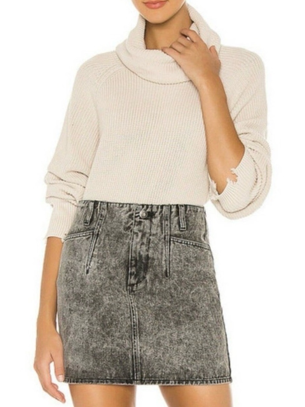 Pistola Women's Cream Turtleneck Sweater with Distress